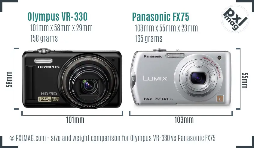 Olympus VR-330 vs Panasonic FX75 size comparison