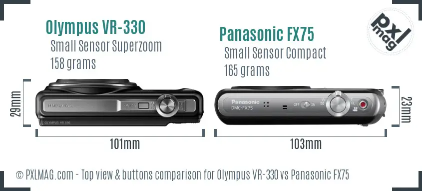 Olympus VR-330 vs Panasonic FX75 top view buttons comparison
