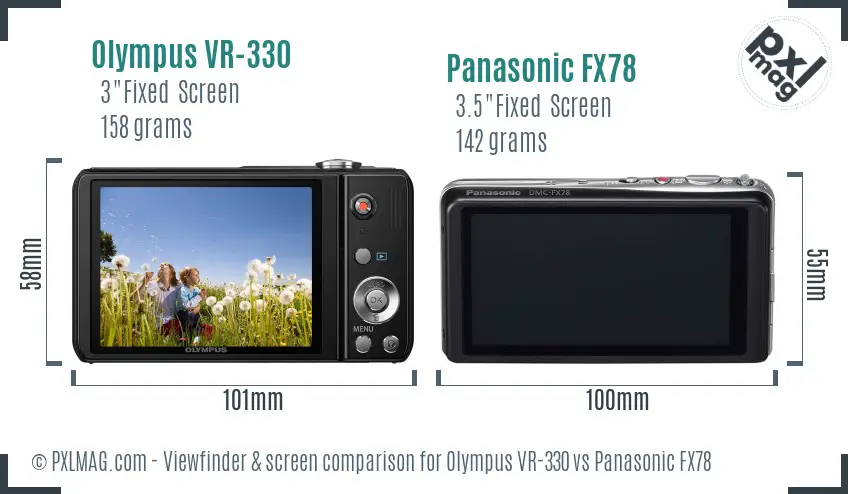 Olympus VR-330 vs Panasonic FX78 Screen and Viewfinder comparison