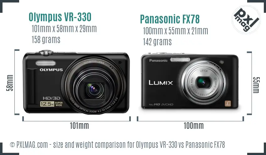 Olympus VR-330 vs Panasonic FX78 size comparison