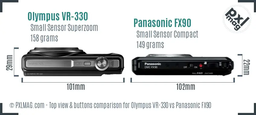 Olympus VR-330 vs Panasonic FX90 top view buttons comparison Olympus VR-330 vs Panasonic FX90 top view buttons comparison
