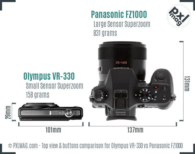Olympus VR-330 vs Panasonic FZ1000 top view buttons comparison