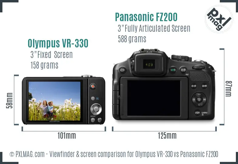 Olympus VR-330 vs Panasonic FZ200 Screen and Viewfinder comparison
