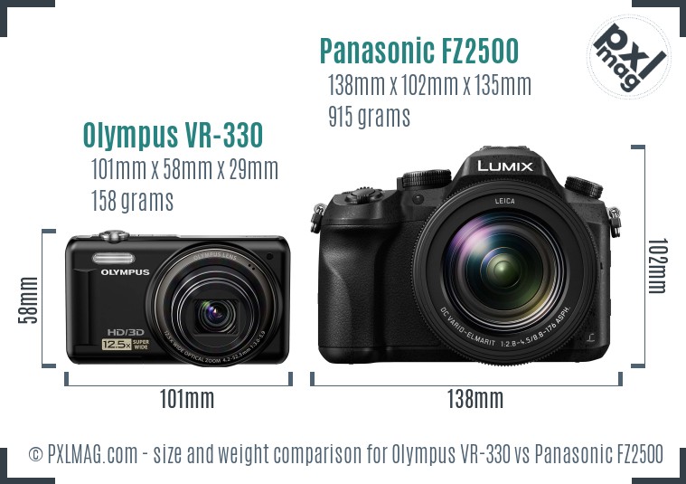 Olympus VR-330 vs Panasonic FZ2500 size comparison