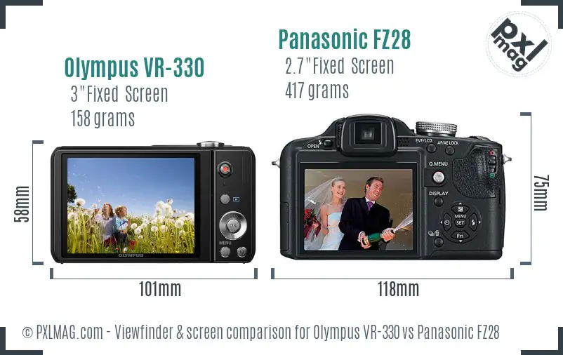 Olympus VR-330 vs Panasonic FZ28 Screen and Viewfinder comparison Olympus VR-330 vs Panasonic FZ28 Screen and Viewfinder comparison
