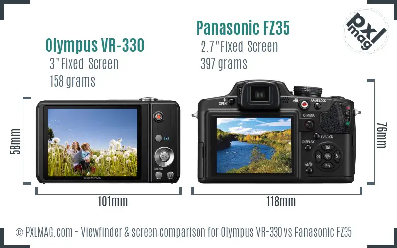 Olympus VR-330 vs Panasonic FZ35 Screen and Viewfinder comparison