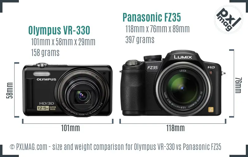 Olympus VR-330 vs Panasonic FZ35 size comparison