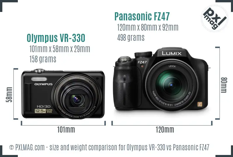 Olympus VR-330 vs Panasonic FZ47 size comparison