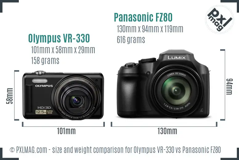 Olympus VR-330 vs Panasonic FZ80 size comparison