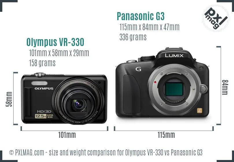 Olympus VR-330 vs Panasonic G3 size comparison Olympus VR-330 vs Panasonic G3 size comparison
