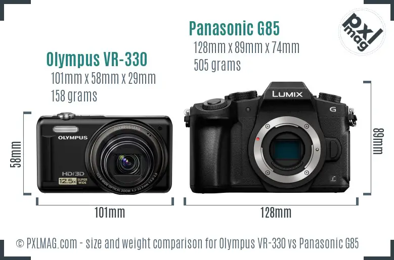 Olympus VR-330 vs Panasonic G85 size comparison Olympus VR-330 vs Panasonic G85 size comparison