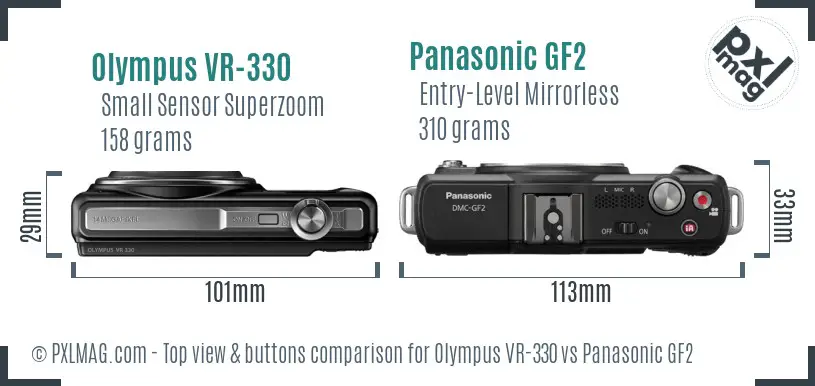 Olympus VR-330 vs Panasonic GF2 top view buttons comparison