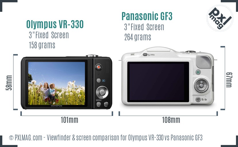 Olympus VR-330 vs Panasonic GF3 Screen and Viewfinder comparison