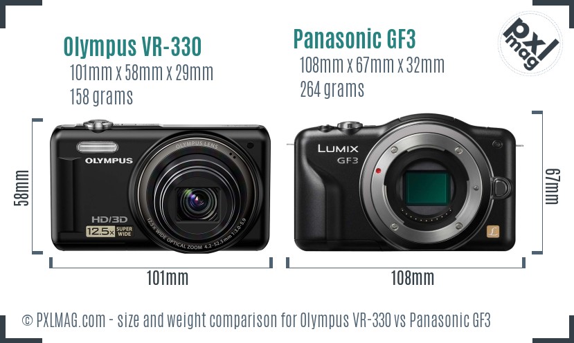Olympus VR-330 vs Panasonic GF3 size comparison