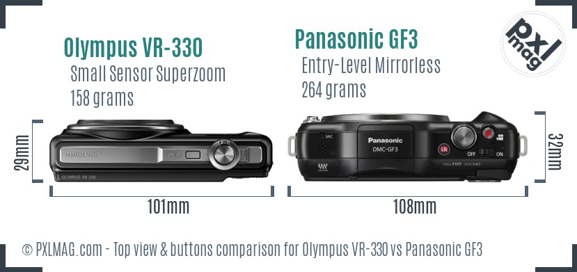 Olympus VR-330 vs Panasonic GF3 top view buttons comparison