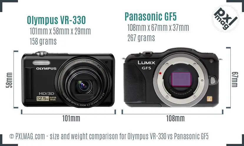 Olympus VR-330 vs Panasonic GF5 size comparison Olympus VR-330 vs Panasonic GF5 size comparison