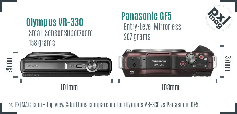 Olympus VR-330 vs Panasonic GF5 top view buttons comparison Olympus VR-330 vs Panasonic GF5 top view buttons comparison