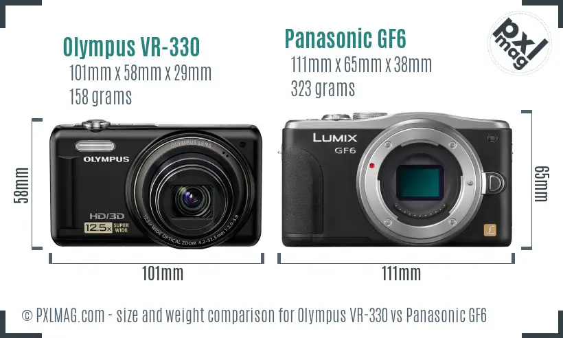 Olympus VR-330 vs Panasonic GF6 size comparison Olympus VR-330 vs Panasonic GF6 size comparison