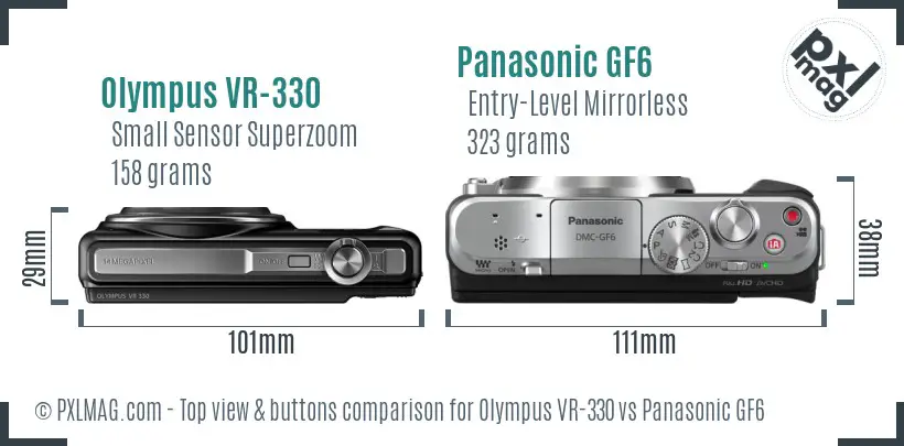 Olympus VR-330 vs Panasonic GF6 top view buttons comparison Olympus VR-330 vs Panasonic GF6 top view buttons comparison