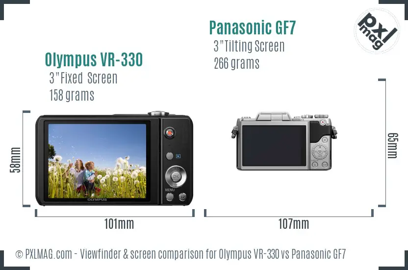 Olympus VR-330 vs Panasonic GF7 Screen and Viewfinder comparison