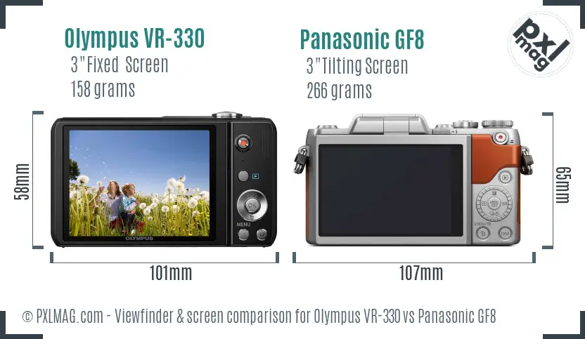 Olympus VR-330 vs Panasonic GF8 Screen and Viewfinder comparison