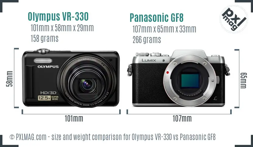 Olympus VR-330 vs Panasonic GF8 size comparison