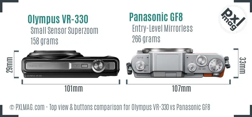 Olympus VR-330 vs Panasonic GF8 top view buttons comparison