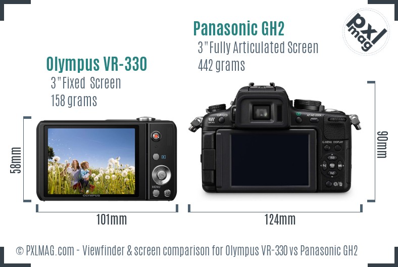 Olympus VR-330 vs Panasonic GH2 Screen and Viewfinder comparison