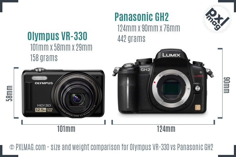 Olympus VR-330 vs Panasonic GH2 size comparison