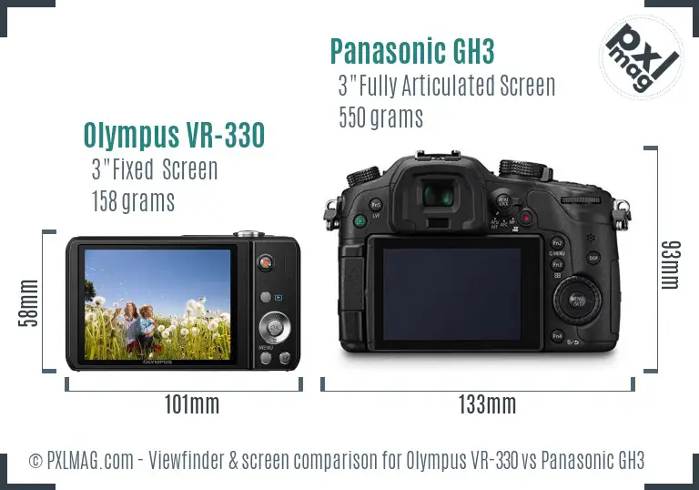 Olympus VR-330 vs Panasonic GH3 Screen and Viewfinder comparison