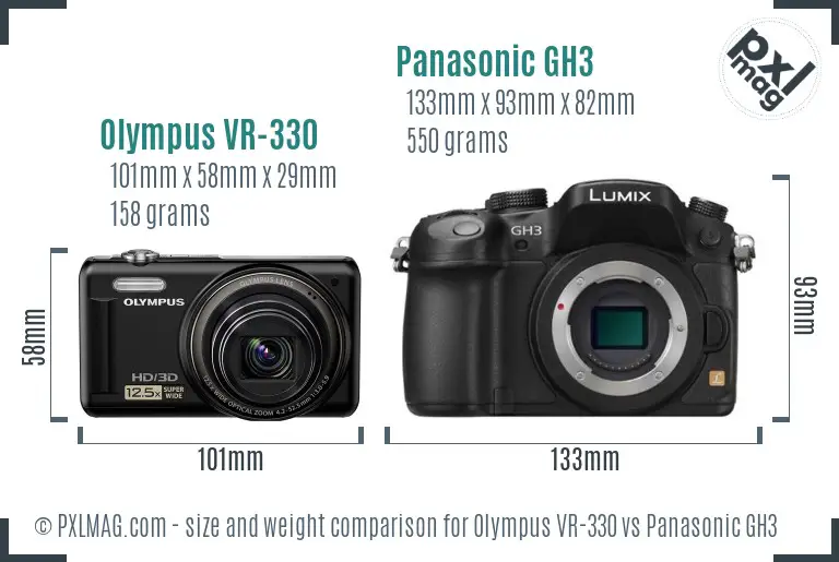 Olympus VR-330 vs Panasonic GH3 size comparison