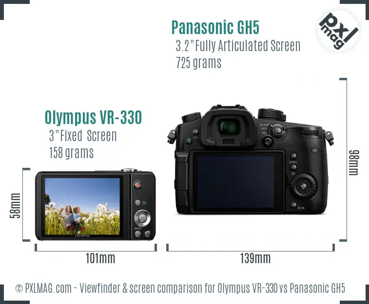 Olympus VR-330 vs Panasonic GH5 Screen and Viewfinder comparison