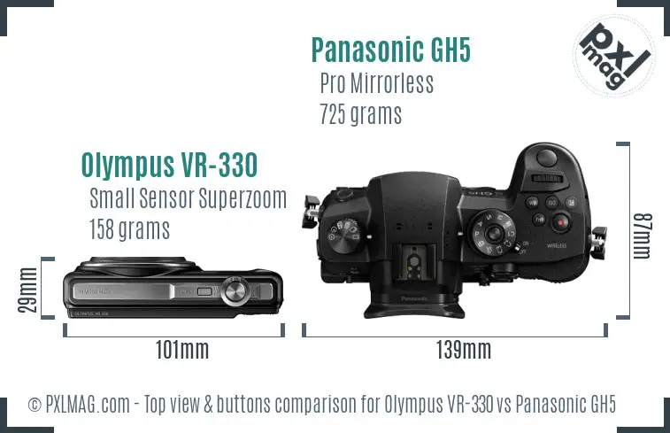 Olympus VR-330 vs Panasonic GH5 top view buttons comparison