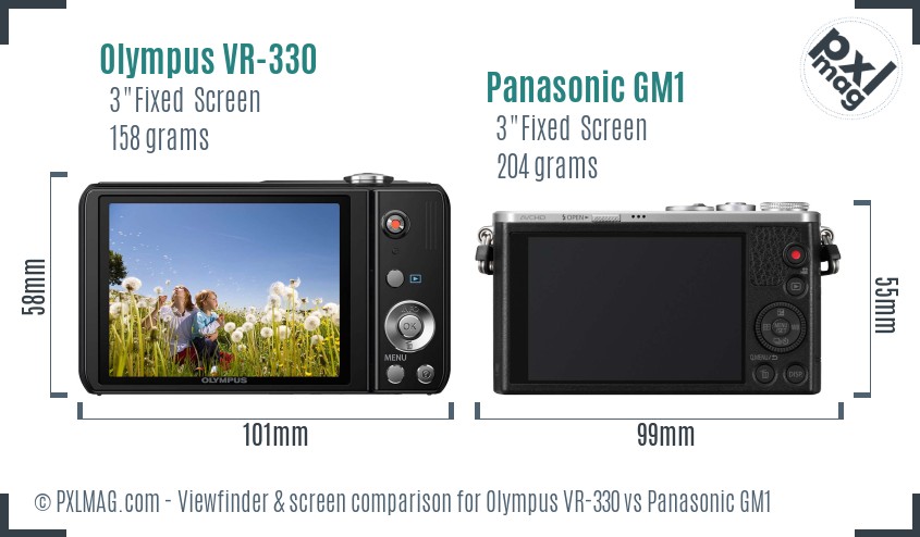 Olympus VR-330 vs Panasonic GM1 Screen and Viewfinder comparison