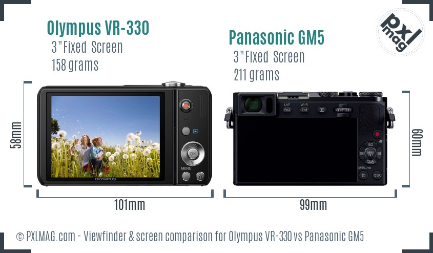 Olympus VR-330 vs Panasonic GM5 Screen and Viewfinder comparison
