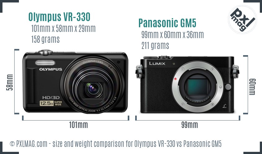 Olympus VR-330 vs Panasonic GM5 size comparison