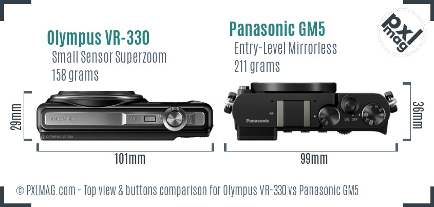 Olympus VR-330 vs Panasonic GM5 top view buttons comparison