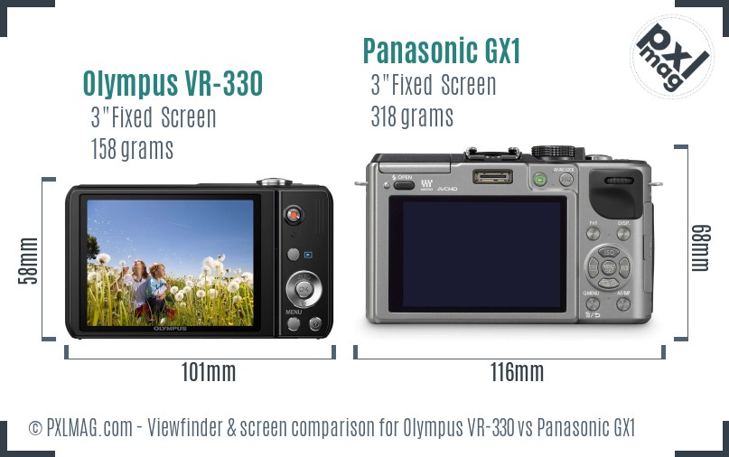 Olympus VR-330 vs Panasonic GX1 Screen and Viewfinder comparison