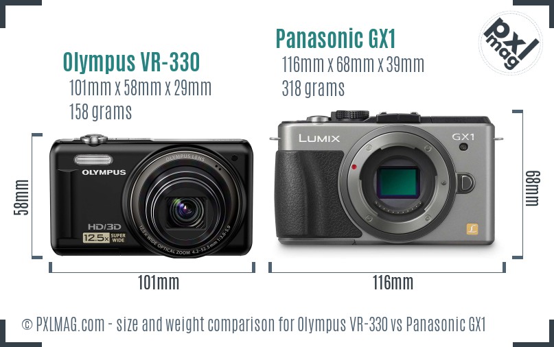 Olympus VR-330 vs Panasonic GX1 size comparison Olympus VR-330 vs Panasonic GX1 size comparison