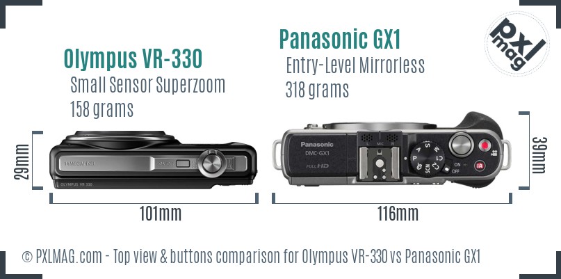 Olympus VR-330 vs Panasonic GX1 top view buttons comparison