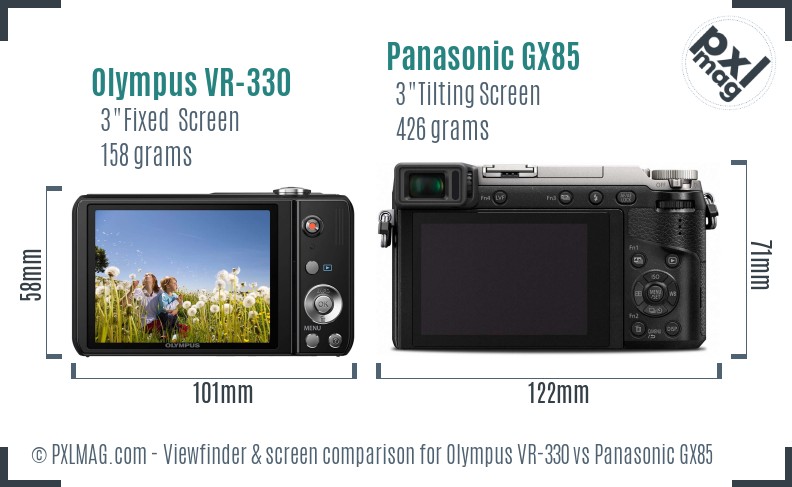Olympus VR-330 vs Panasonic GX85 Screen and Viewfinder comparison