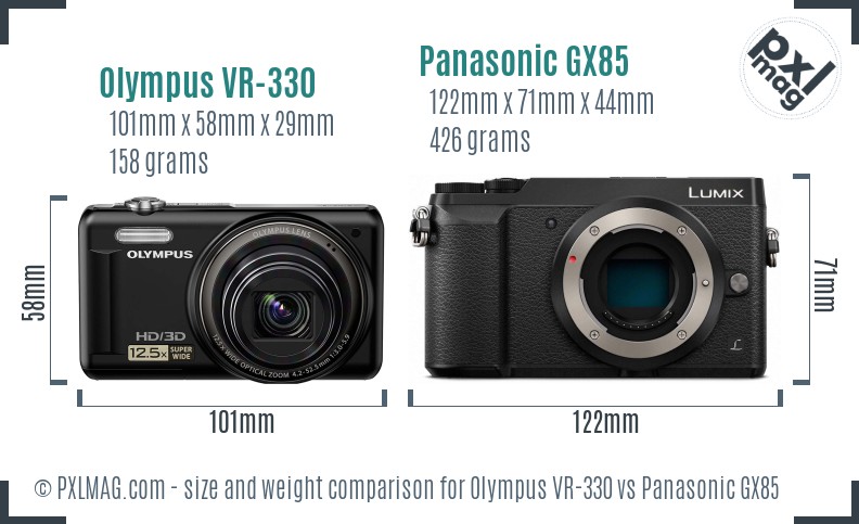 Olympus VR-330 vs Panasonic GX85 size comparison Olympus VR-330 vs Panasonic GX85 size comparison