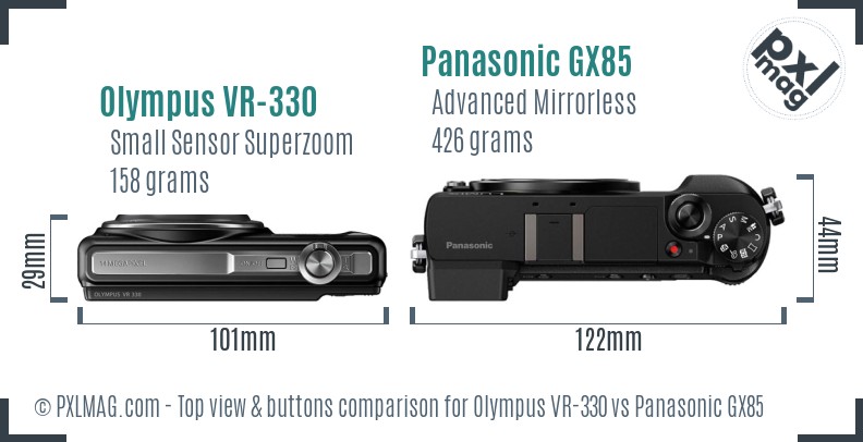 Olympus VR-330 vs Panasonic GX85 top view buttons comparison
