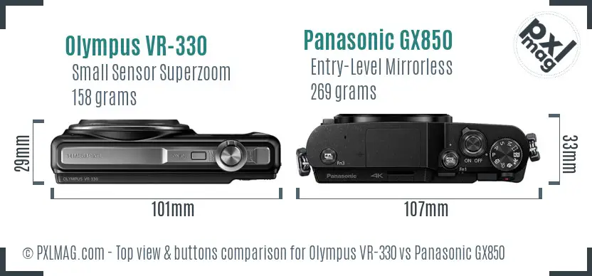 Olympus VR-330 vs Panasonic GX850 top view buttons comparison