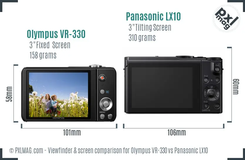 Olympus VR-330 vs Panasonic LX10 Screen and Viewfinder comparison