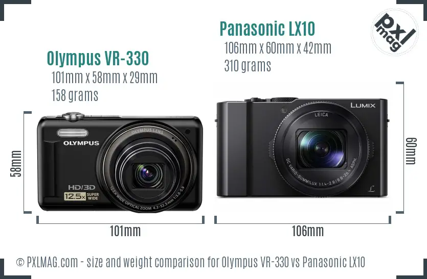 Olympus VR-330 vs Panasonic LX10 size comparison