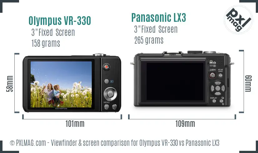 Olympus VR-330 vs Panasonic LX3 Screen and Viewfinder comparison