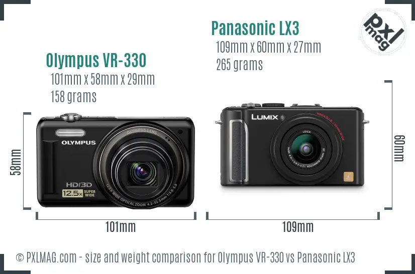 Olympus VR-330 vs Panasonic LX3 size comparison