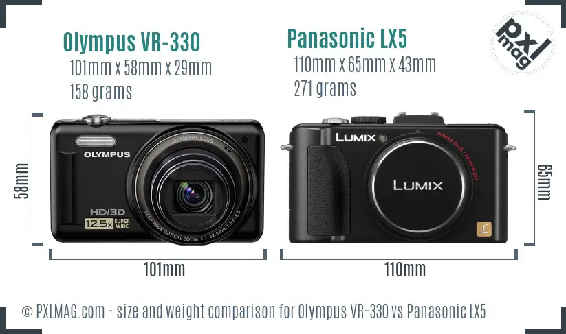 Olympus VR-330 vs Panasonic LX5 size comparison Olympus VR-330 vs Panasonic LX5 size comparison