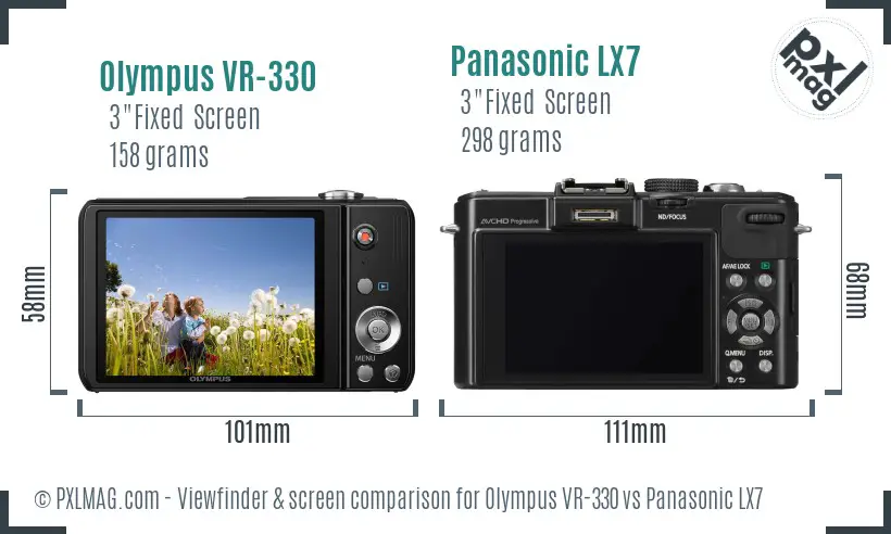 Olympus VR-330 vs Panasonic LX7 Screen and Viewfinder comparison